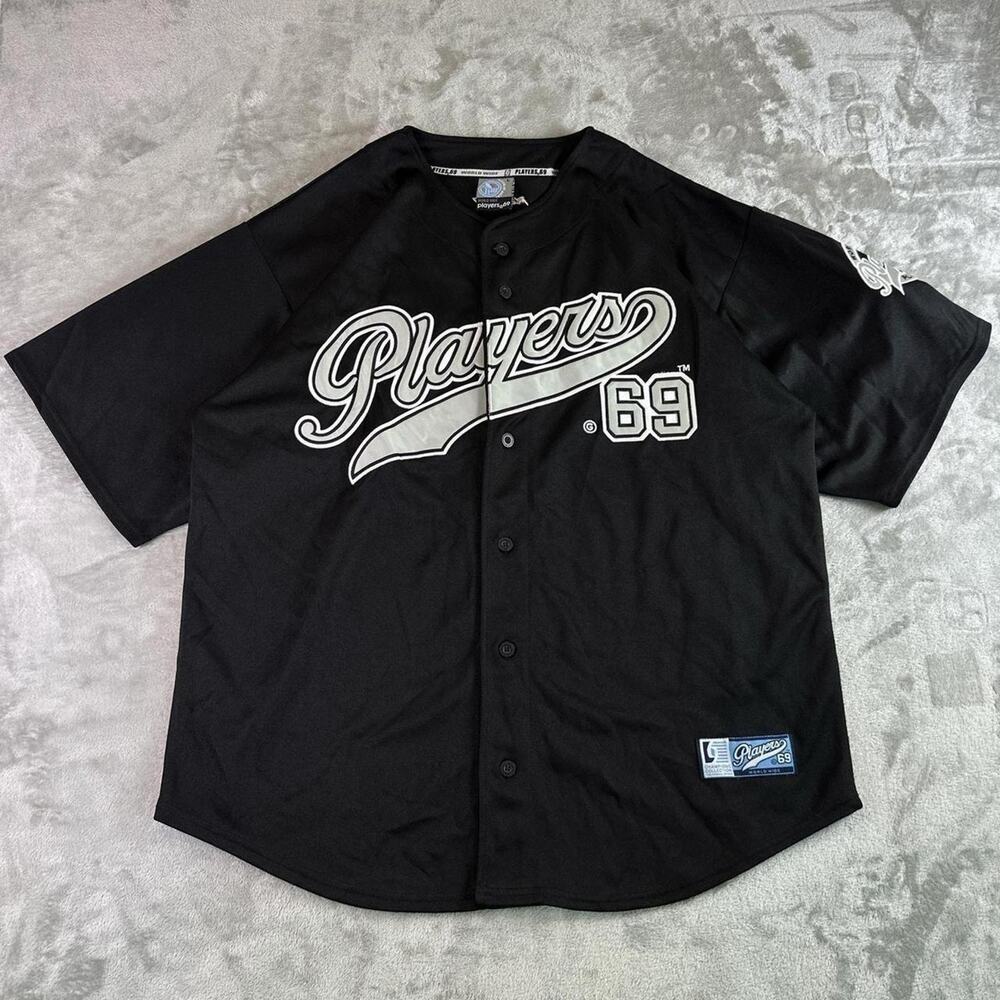 Vintage Y2K Players 69 World Wide Black Baseball Jersey Size Large